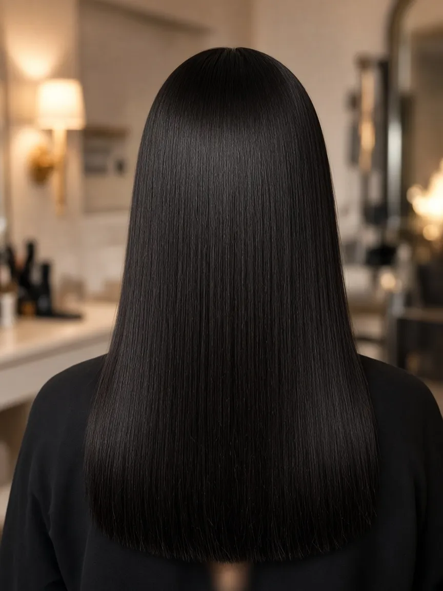 Resultado de alisado profesional con cabello liso y brillante